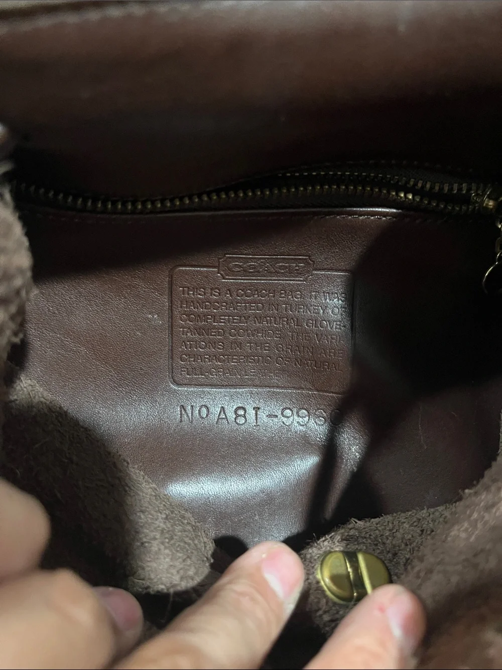 Vintage Coach Brown Leather Bag with Gold Tone Tag